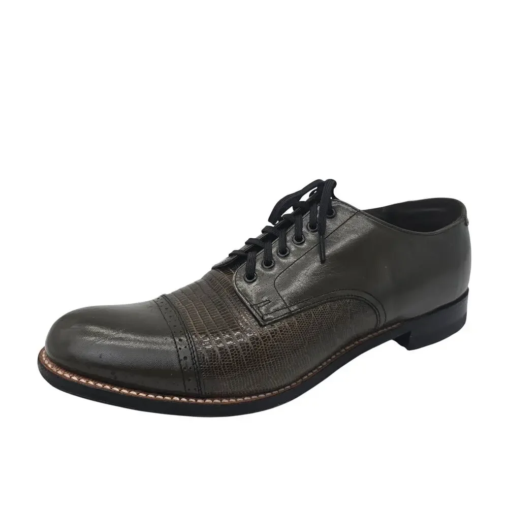Stacy Adams Madison Cap Toe Oxford Olive Kidskin Lizard Print Dress Shoe Men 9D